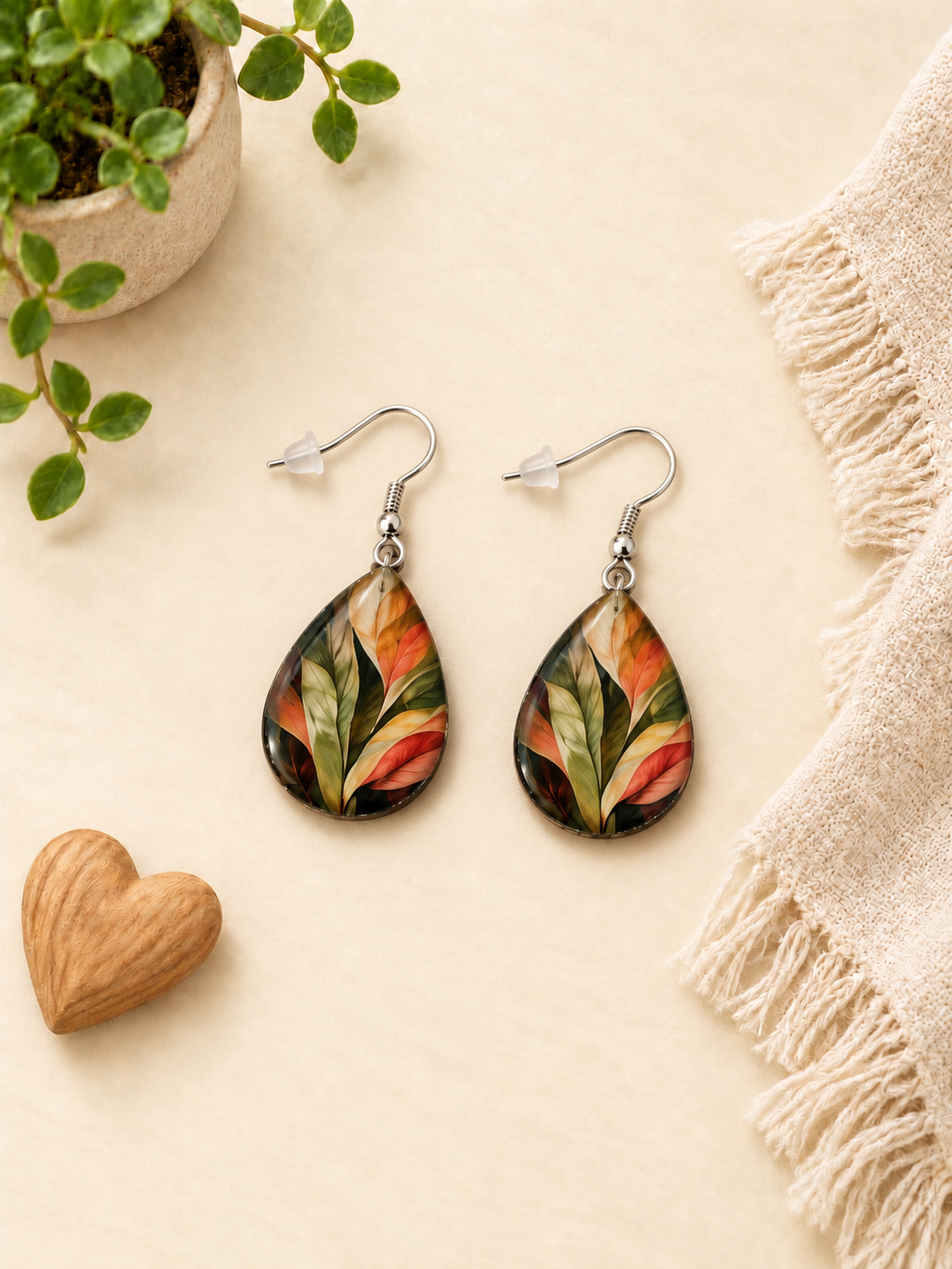 Autumn Leaves Teardrop Dangle Earrings
