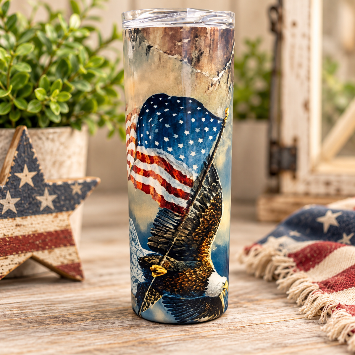 American Eagle & Flag – 20 oz Sublimation Tumbler