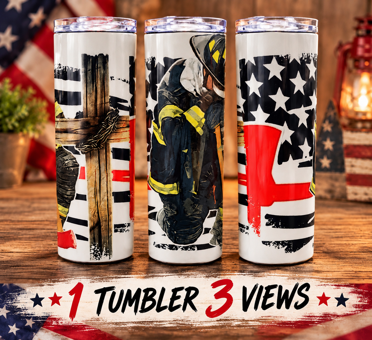 Firefighter Pride & American Flag – 20 oz Sublimation Tumbler