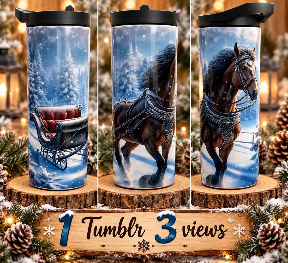 Winter Sleigh Horse – 20 oz Sublimation Tumbler