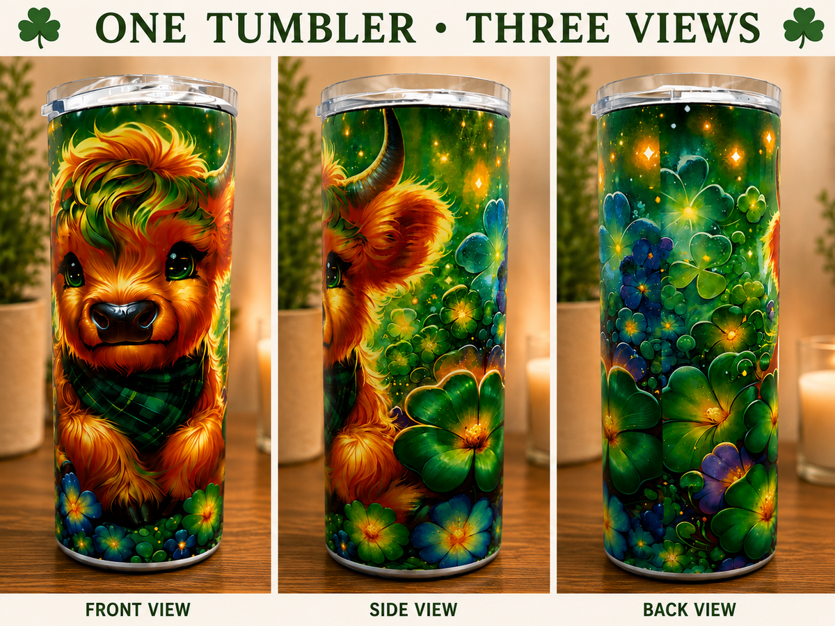 Lucky Highland Cow Shamrock 20 oz Tumbler