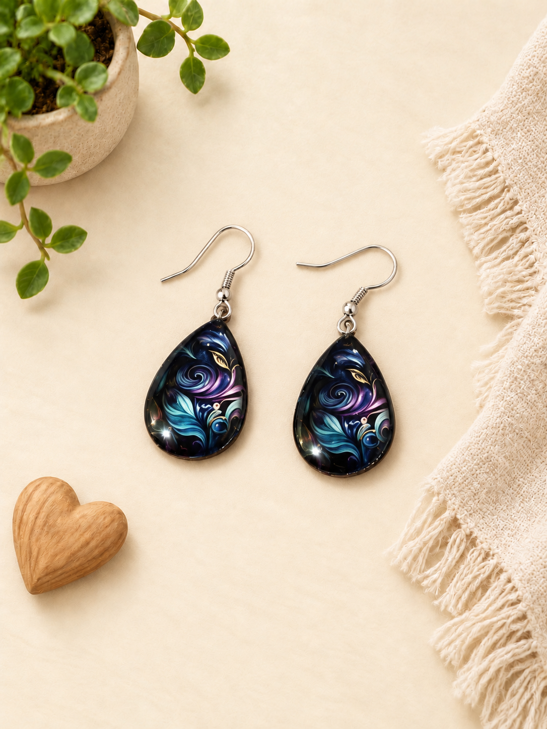 Midnight Swirl Teardrop Earrings
