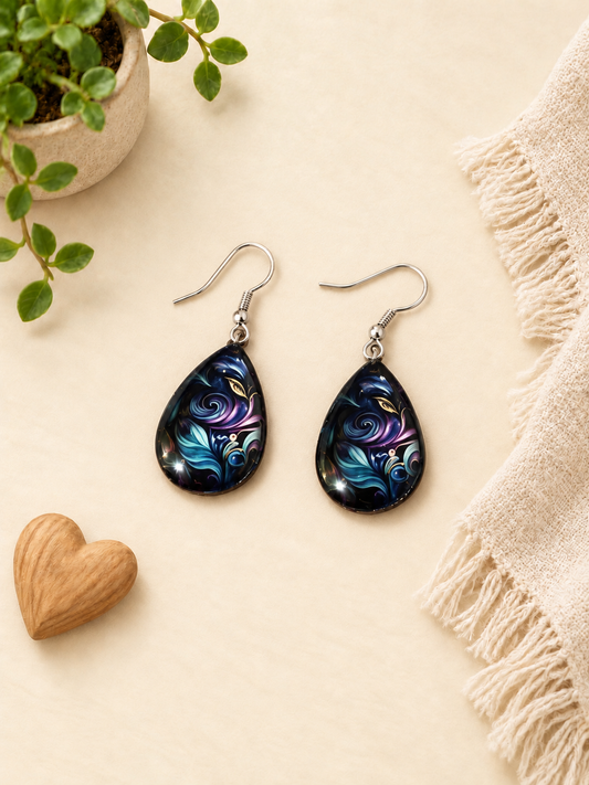 Midnight Swirl Teardrop Earrings