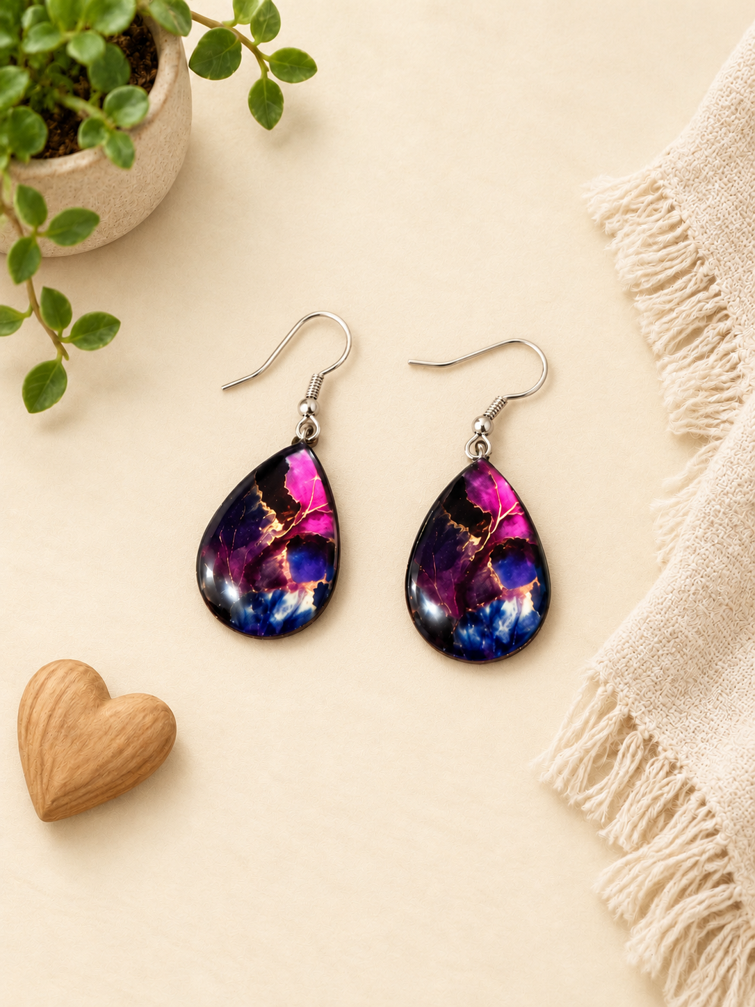 Jewel-Tone Marble Teardrop Earrings