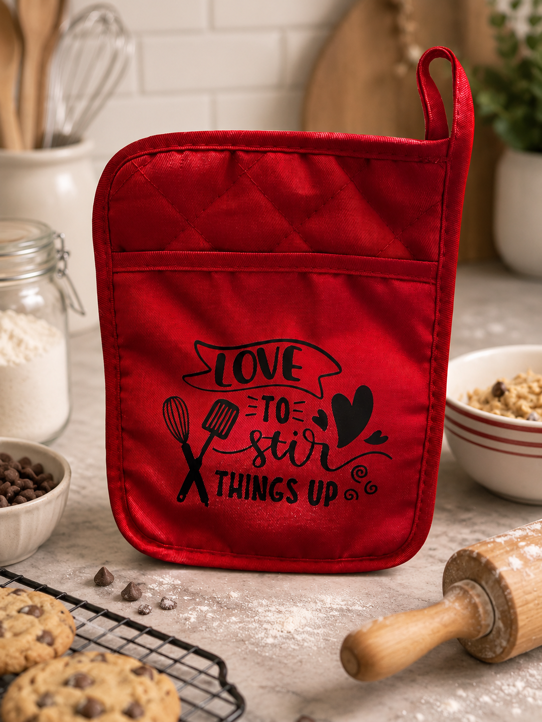 Love to Stir Things Up Quilted Pot Holder with Silicone Back
