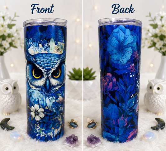 Midnight Blue Floral Owl 20 oz Sublimation Tumbler