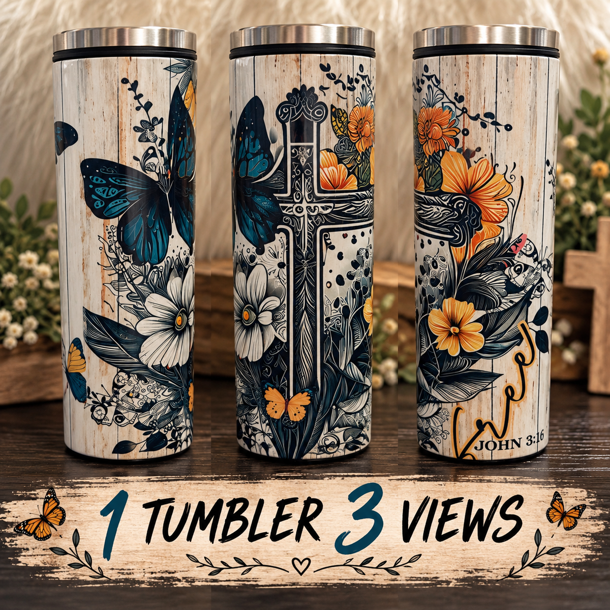Faith, Grace & Butterflies – 20 oz Sublimation Tumbler