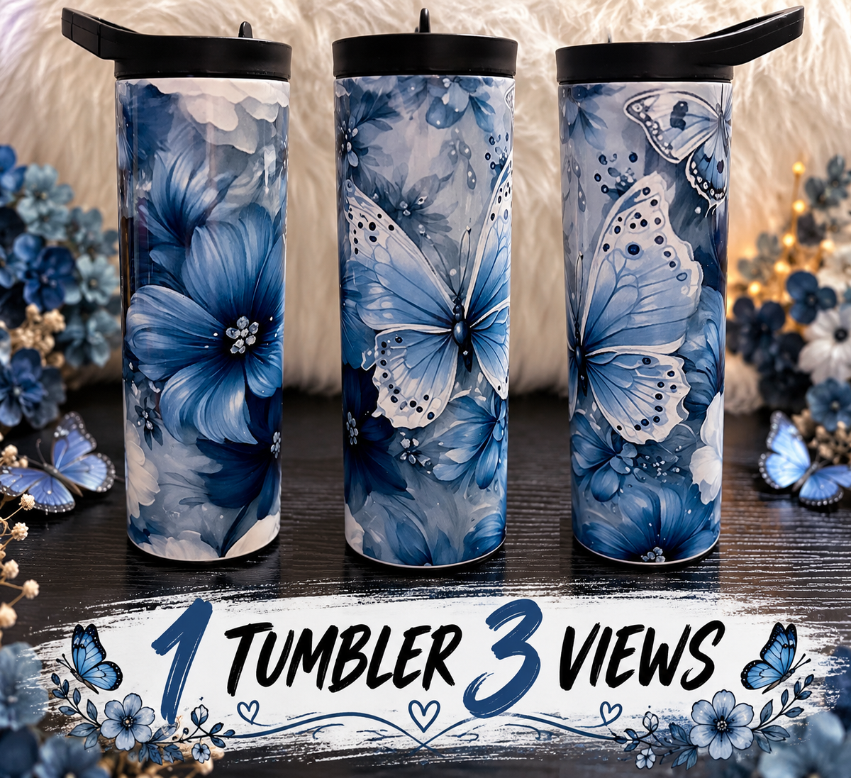 Blue Butterfly Garden – 20 oz Sublimation Tumbler
