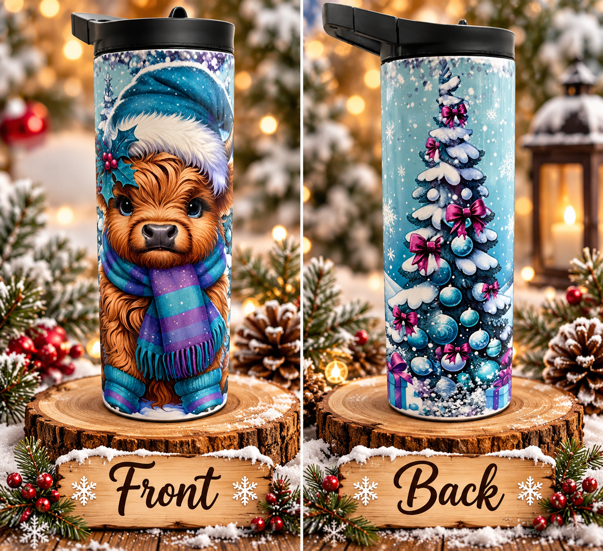 Christmas Highland Cow – 20 oz Sublimation Tumbler